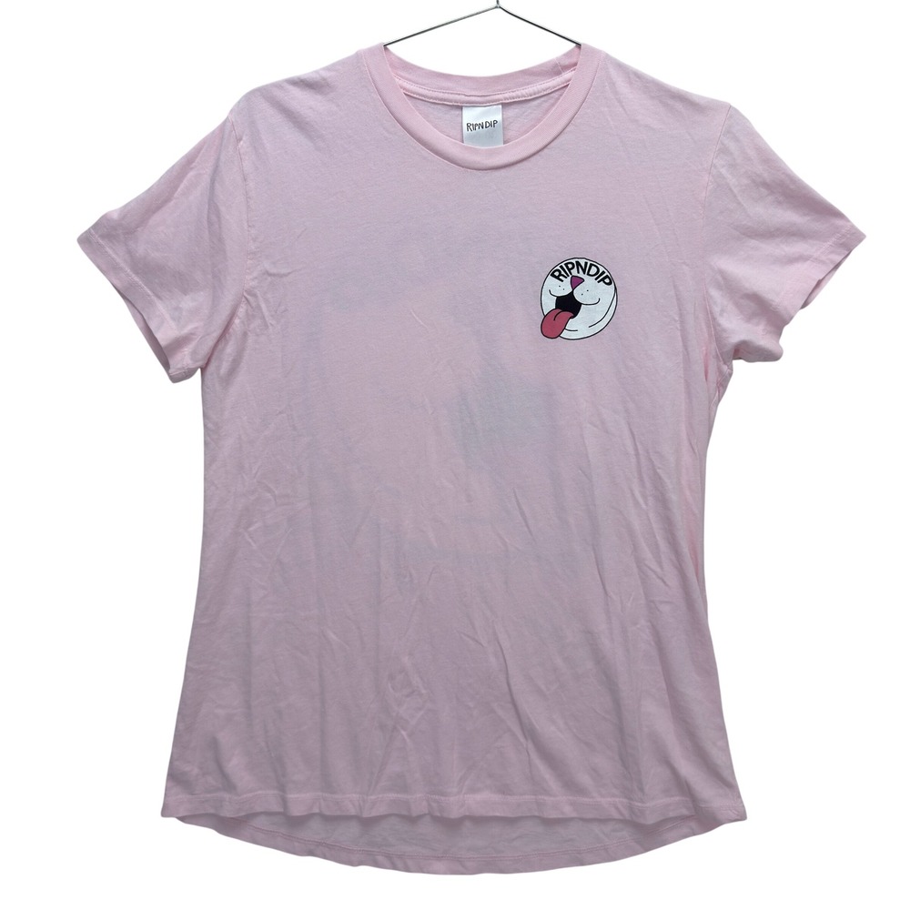 RIPNDIP Women Large T-Shirt Pink Lord Nermal Cat Skateboard Streetwear Edgy